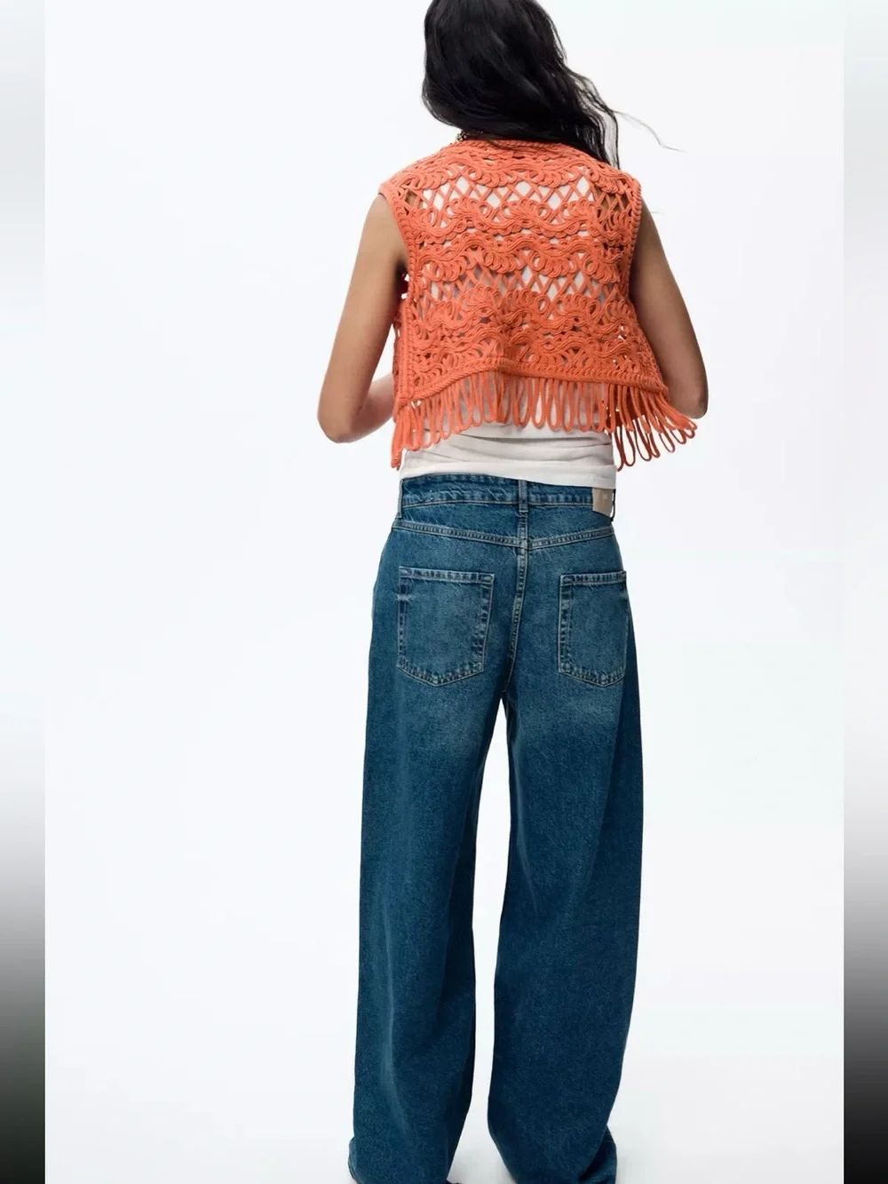 New ZARA Crochet Fringed Knit Vest